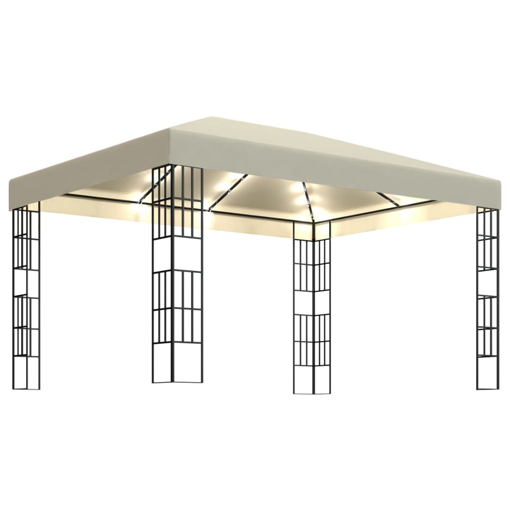 pavillon med LED-lyskæder 3x4 m cremefarvet