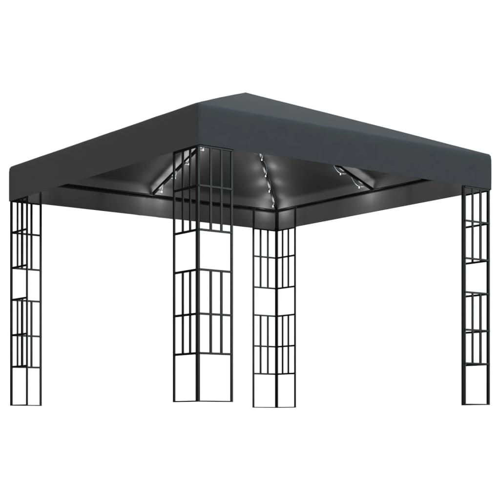 pavillon med LED-lyskæder 3x3 m antracitgrå