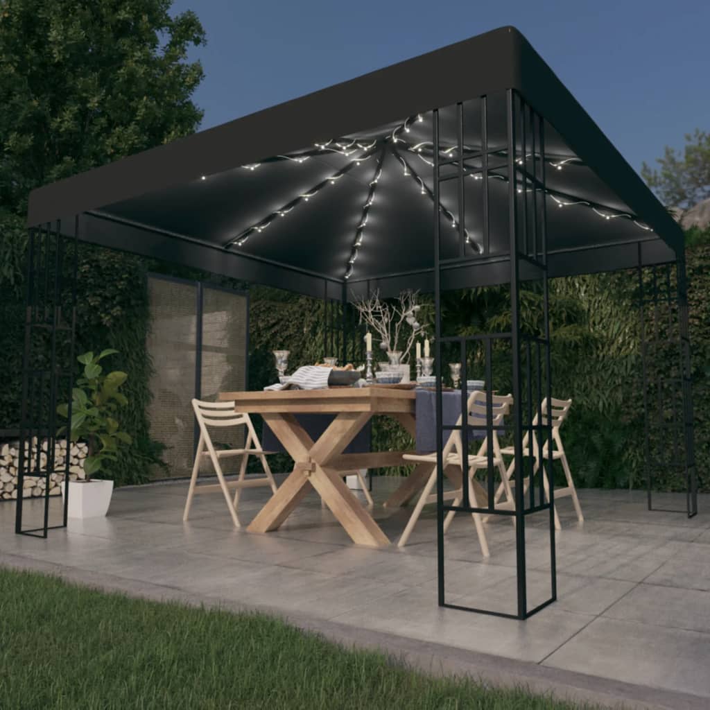 pavillon med LED-lyskæder 3x3 m antracitgrå