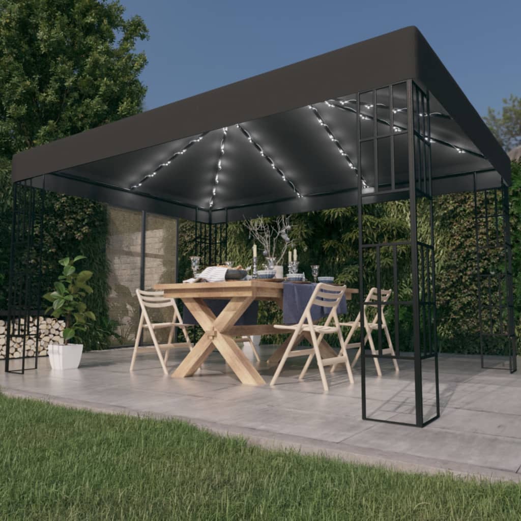 pavillon med LED-lyskæder 3x4 m antracitgrå