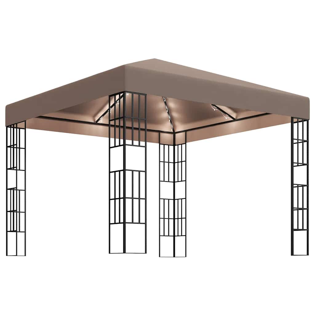 pavillon med LED-lyskæder 3x3 m gråbrun