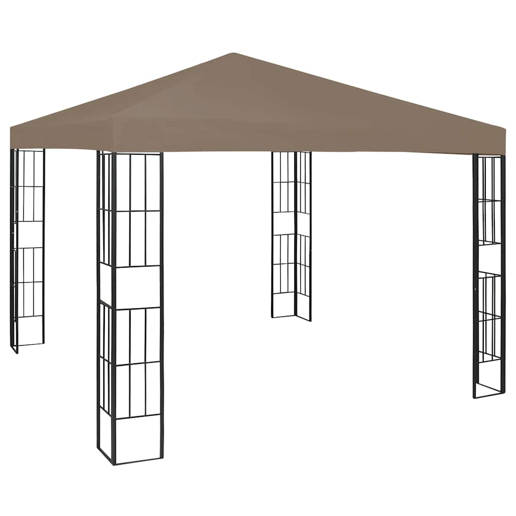 pavillon med LED-lyskæder 3x3 m gråbrun