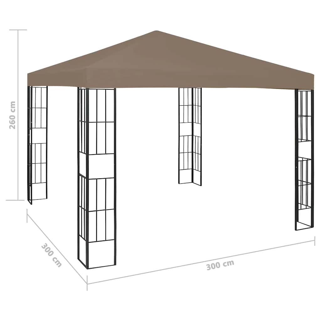 pavillon med LED-lyskæder 3x3 m gråbrun