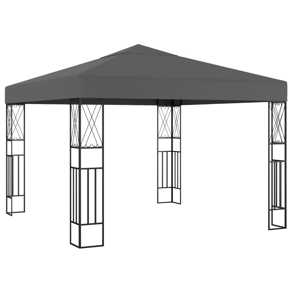 pavillon med LED-lyskæder 3x3 m stof antracitgrå