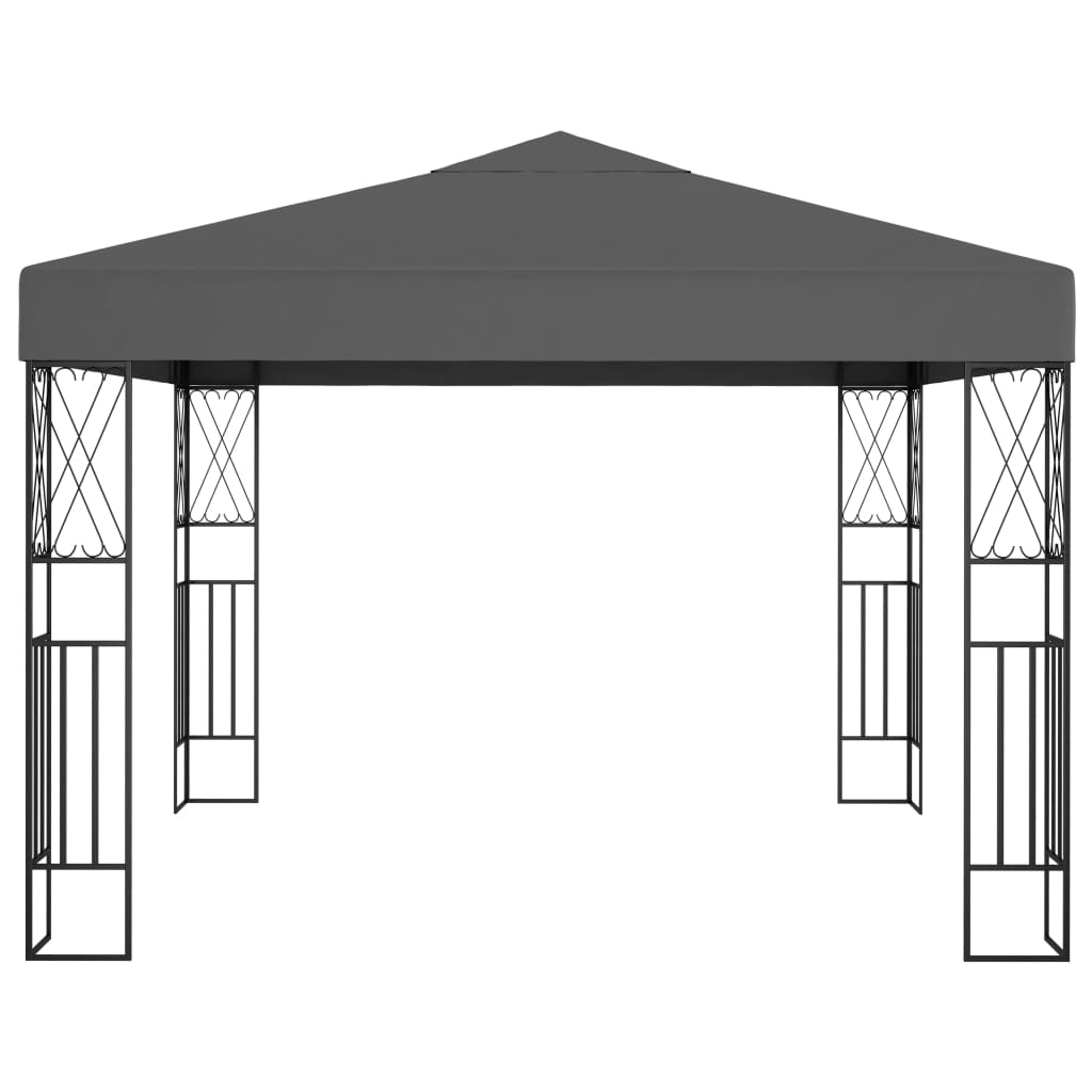 pavillon med LED-lyskæder 3x3 m stof antracitgrå