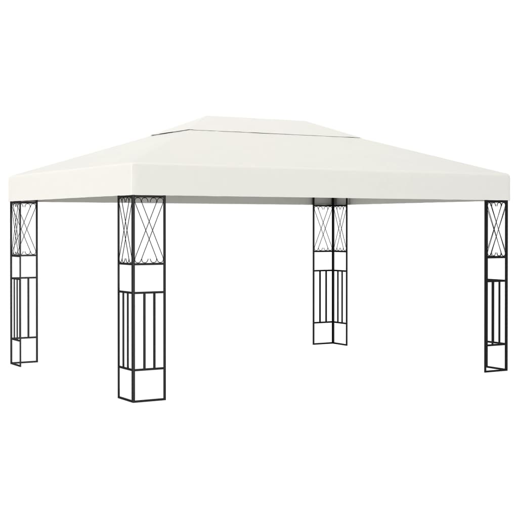 pavillon med LED-lyskæder 3x4 m stof cremefarvet