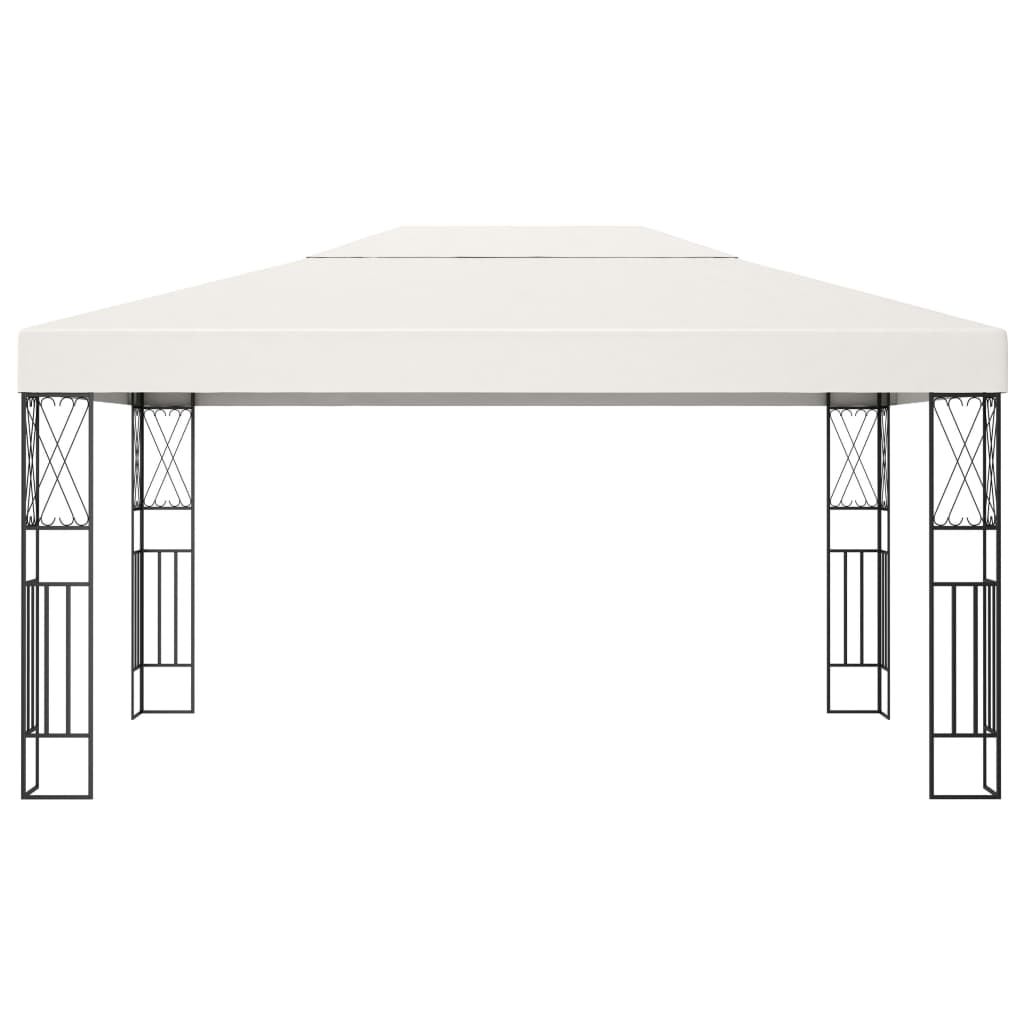 pavillon med LED-lyskæder 3x4 m stof cremefarvet
