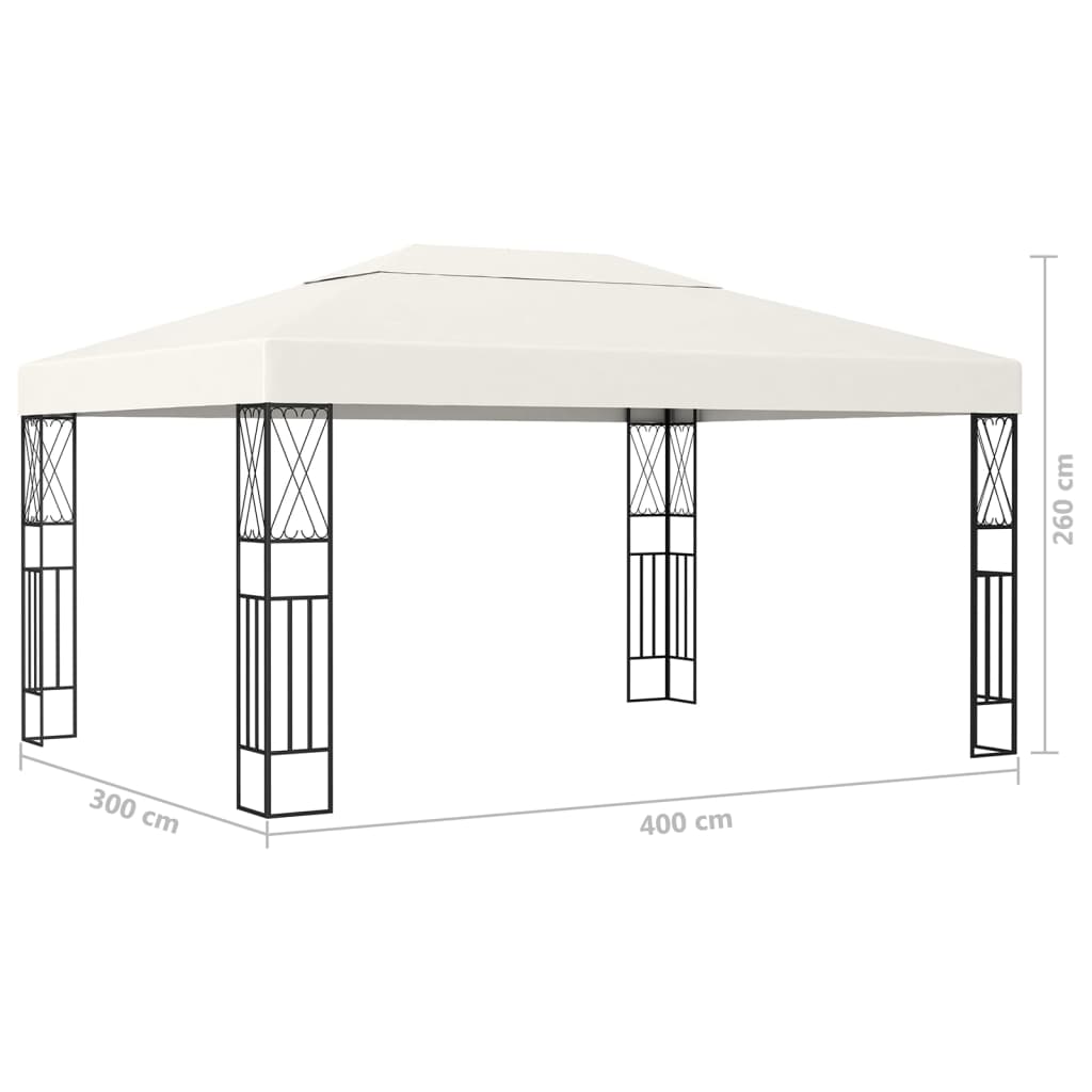 pavillon med LED-lyskæder 3x4 m stof cremefarvet