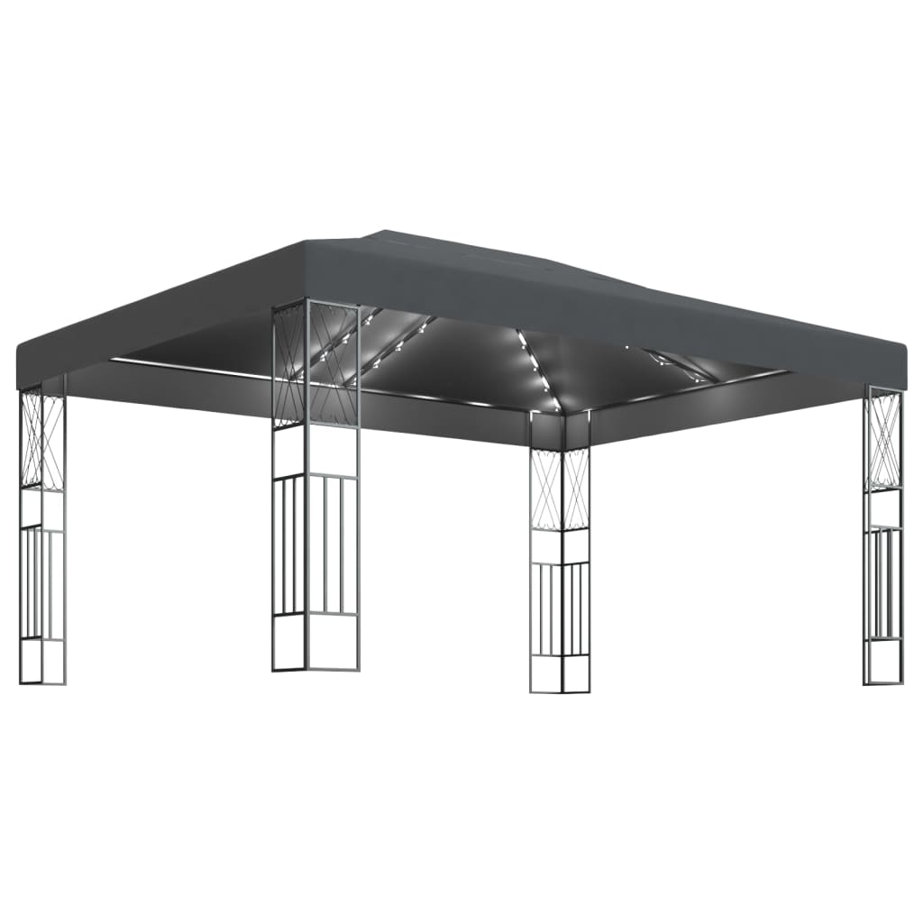 pavillon med LED-lyskæder 3x4 m stof antracitgrå