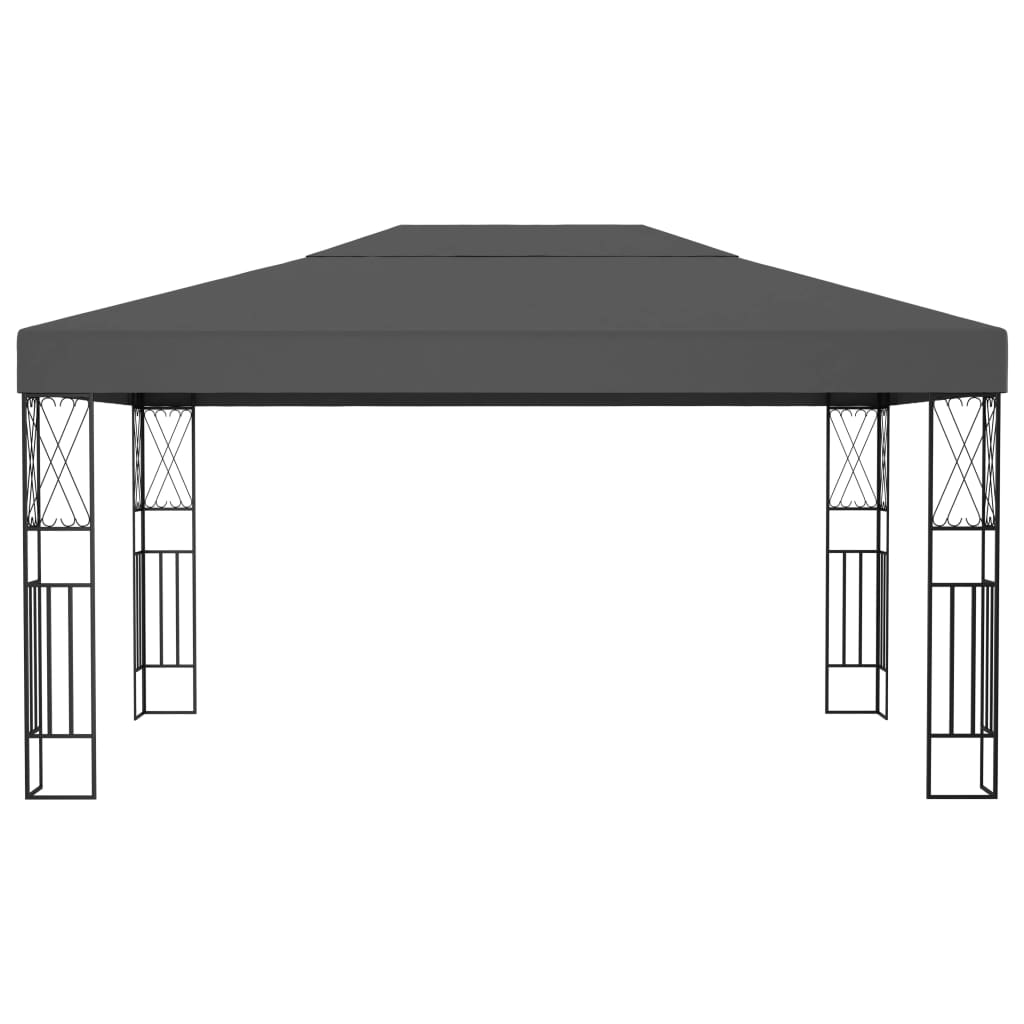 pavillon med LED-lyskæder 3x4 m stof antracitgrå