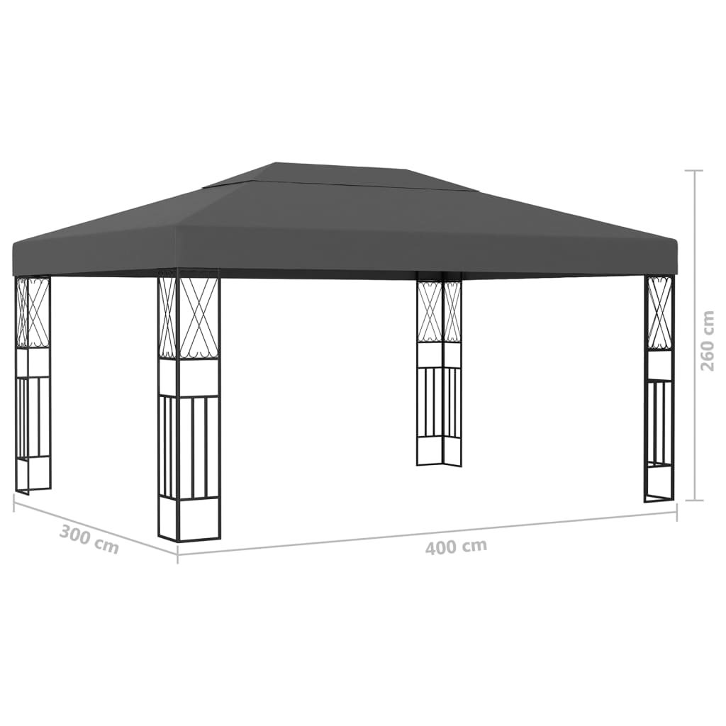 pavillon med LED-lyskæder 3x4 m stof antracitgrå
