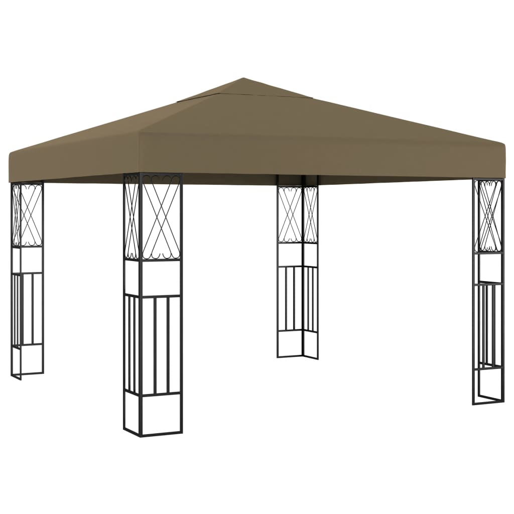pavillon med LED-lyskæder 3x3 m stof gråbrun