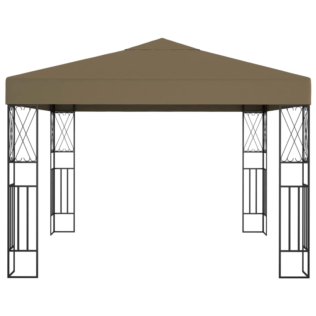 pavillon med LED-lyskæder 3x3 m stof gråbrun