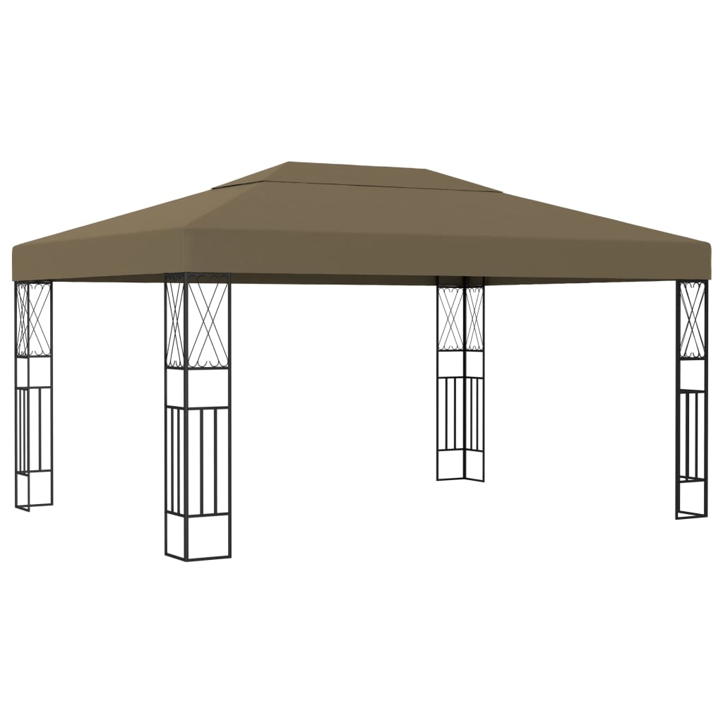 pavillon med LED-lyskæder 3x4 m stof gråbrun