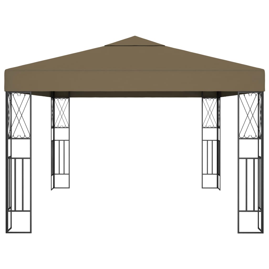 pavillon med LED-lyskæder 3x4 m stof gråbrun