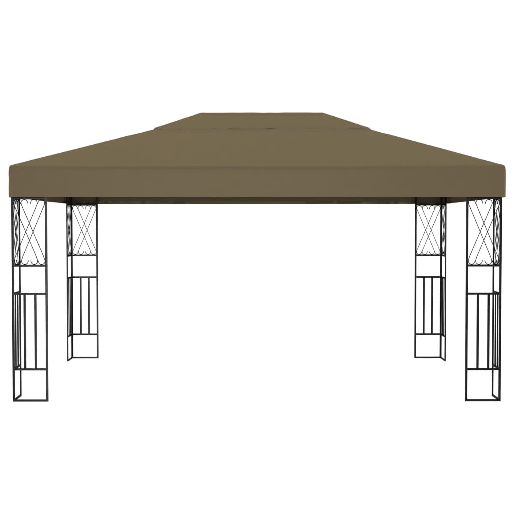 pavillon med LED-lyskæder 3x4 m stof gråbrun