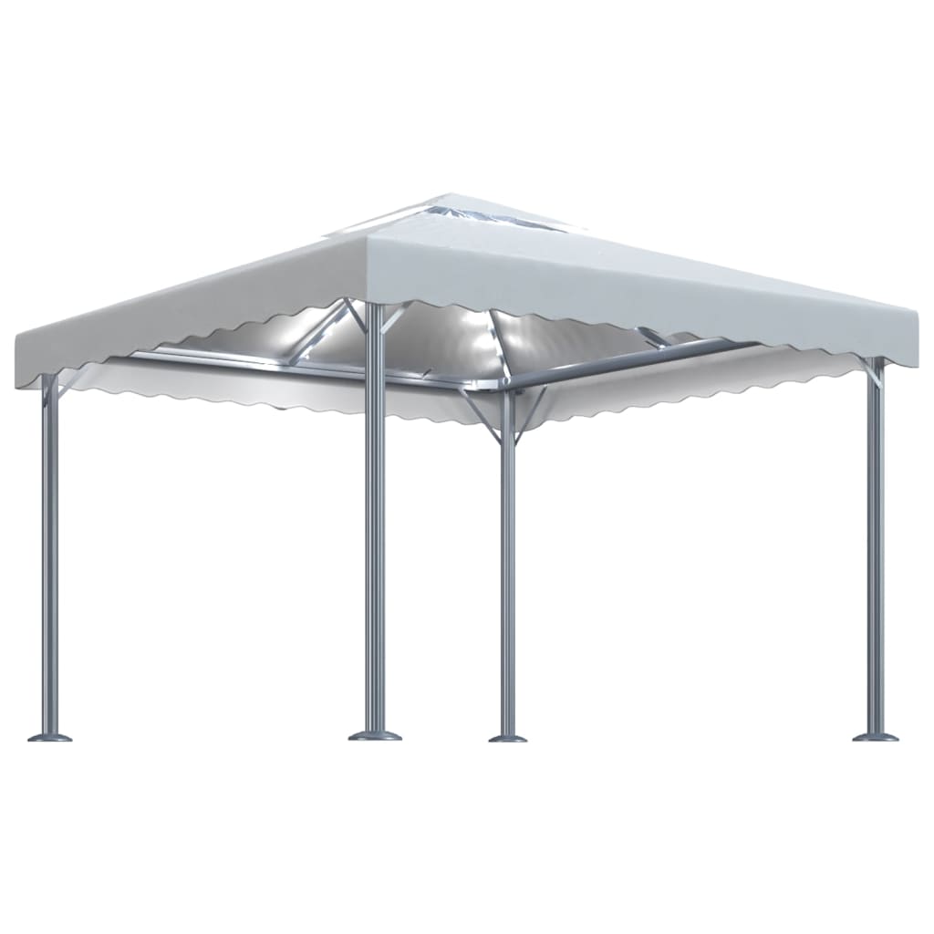 pavillon med LED-lyskæder 300x300 aluminium cremefarvet