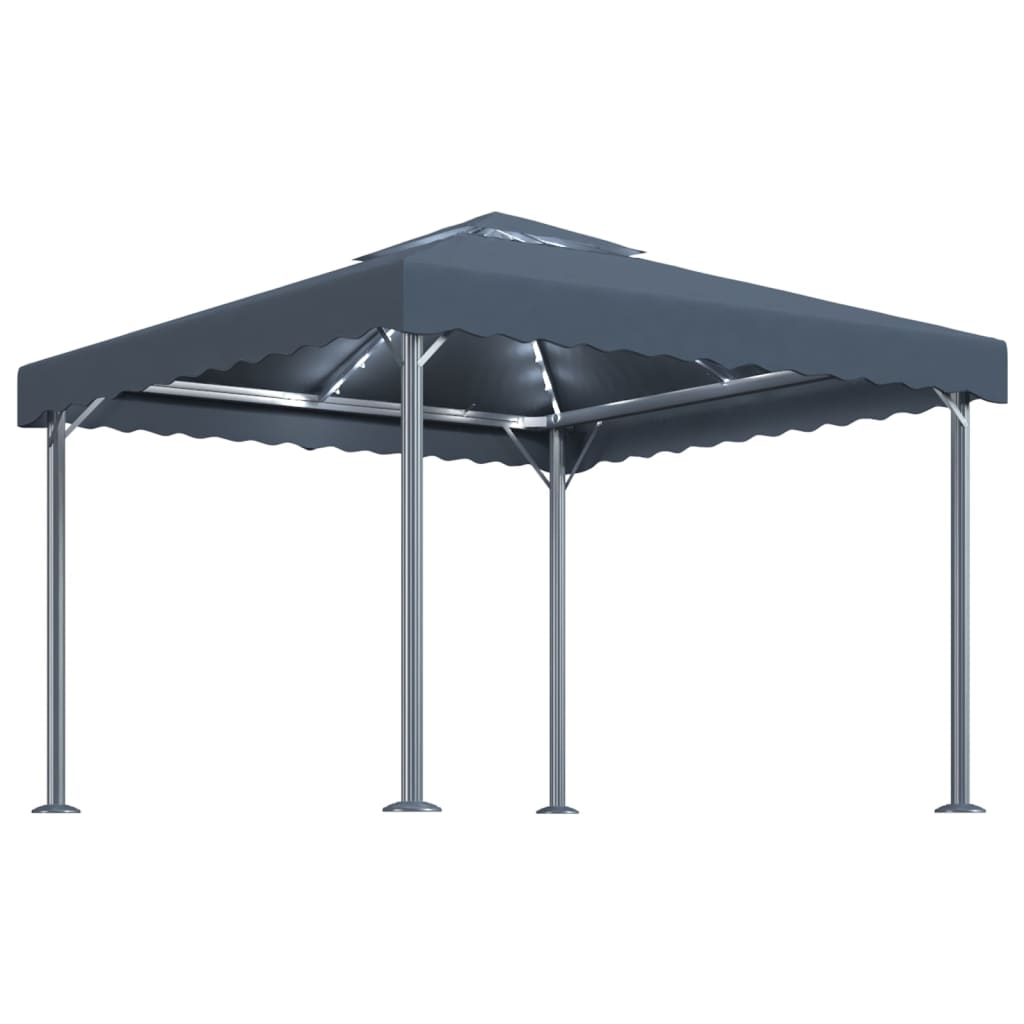 pavillon med LED-lyskæder 300x300 cm aluminium antracitgrå