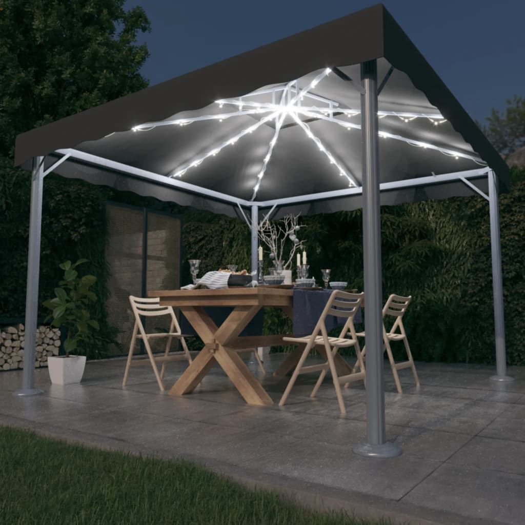 pavillon med LED-lyskæder 300x300 cm aluminium antracitgrå