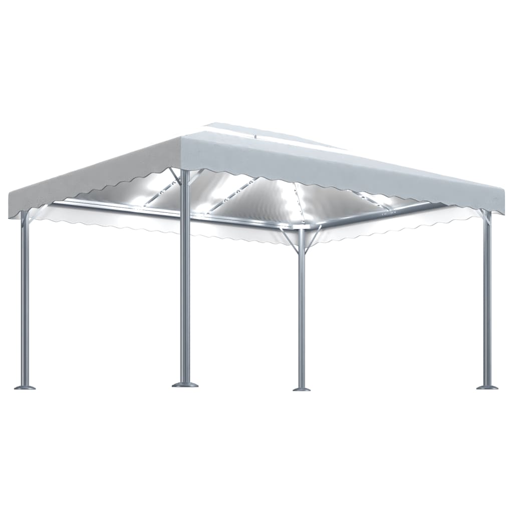 pavillon med LED-lyskæder 400x300 cm aluminium cremefarvet