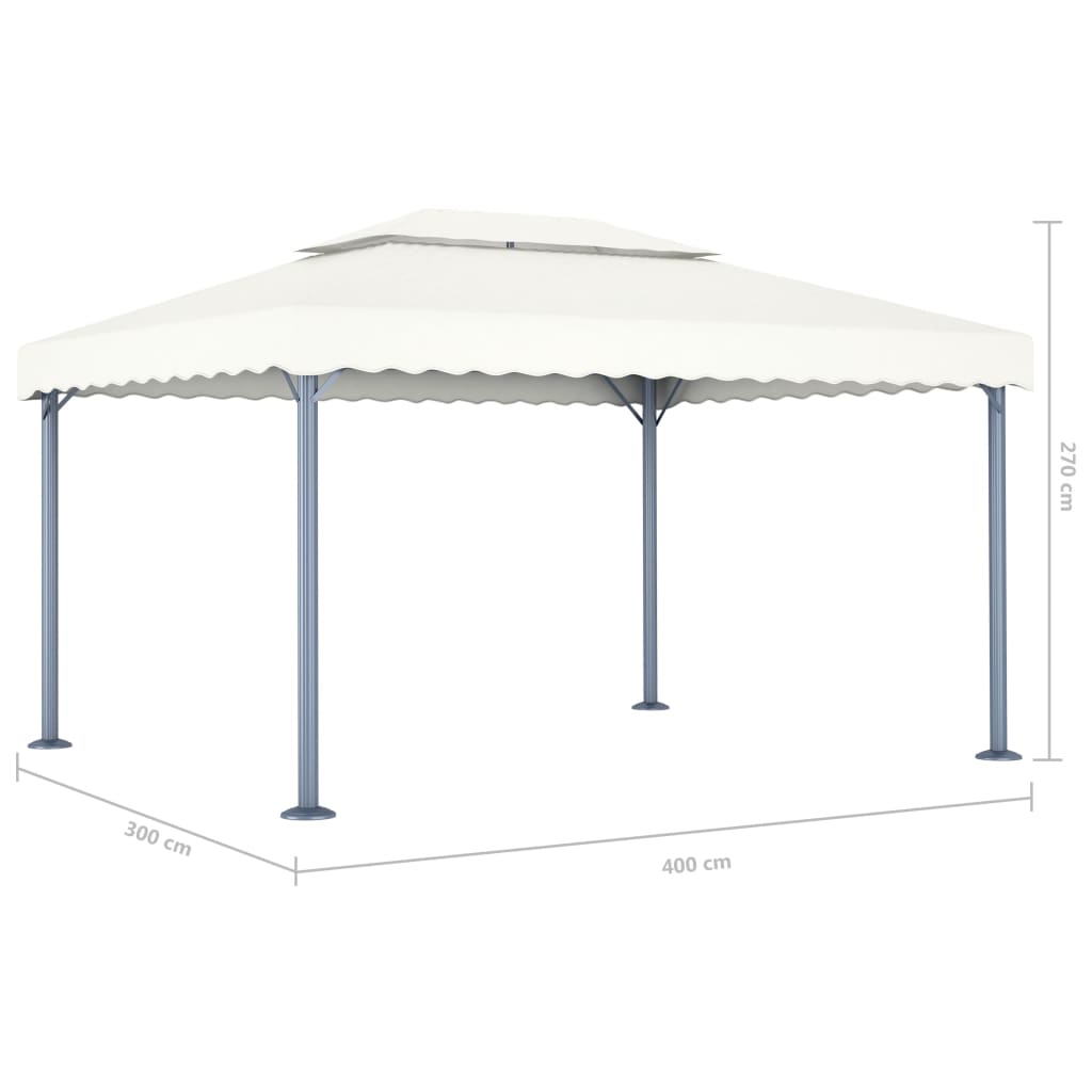 pavillon med LED-lyskæder 400x300 cm aluminium cremefarvet