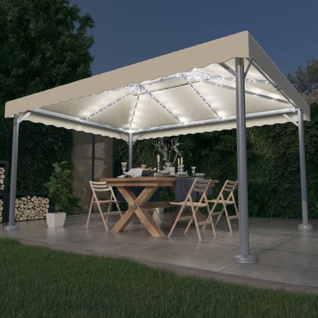 pavillon med LED-lyskæder 400x300 cm aluminium cremefarvet