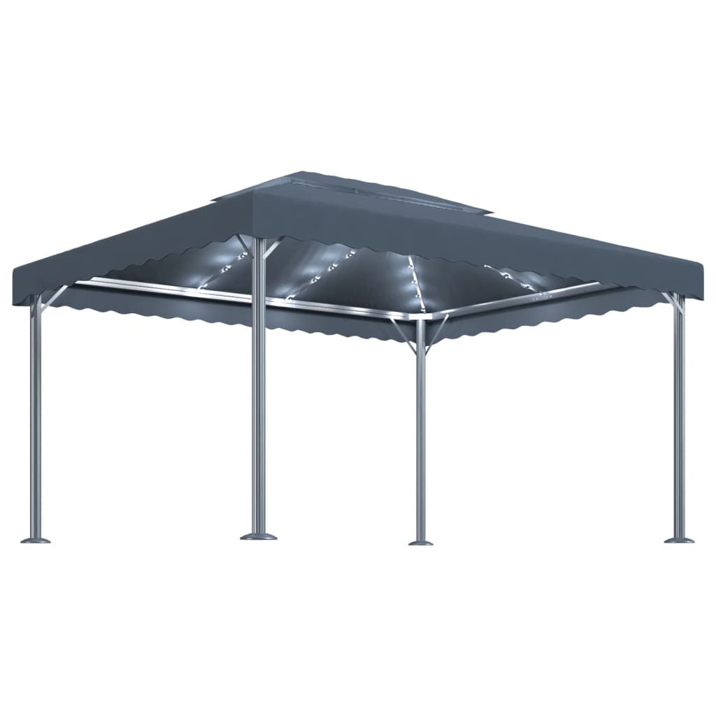 pavillon med LED-lyskæder 400x300 cm aluminium antracitgrå