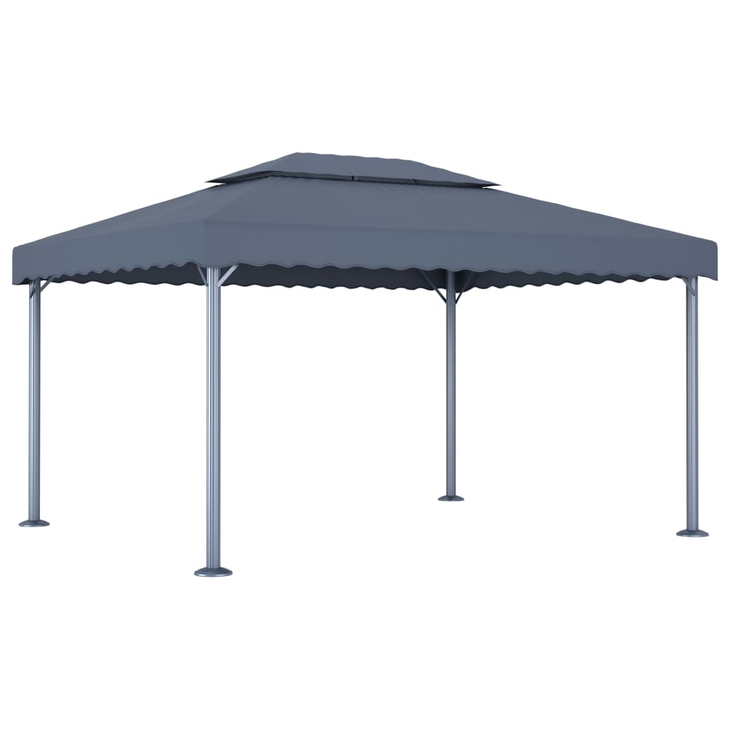 pavillon med LED-lyskæder 400x300 cm aluminium antracitgrå