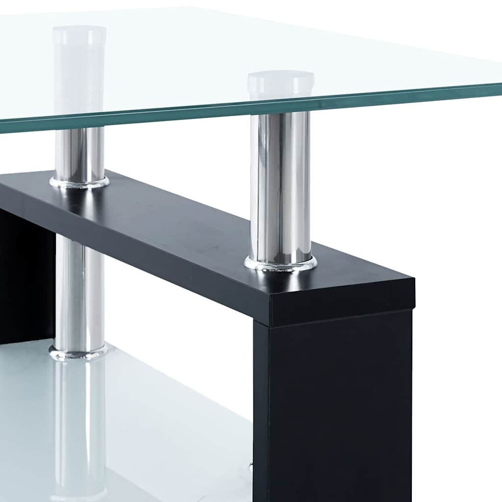sofabord 95x55x40 cm hærdet glas sort og transparent