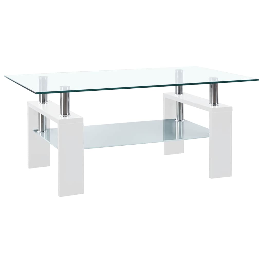 sofabord 95x55x40 cm hærdet glas hvid og transparent