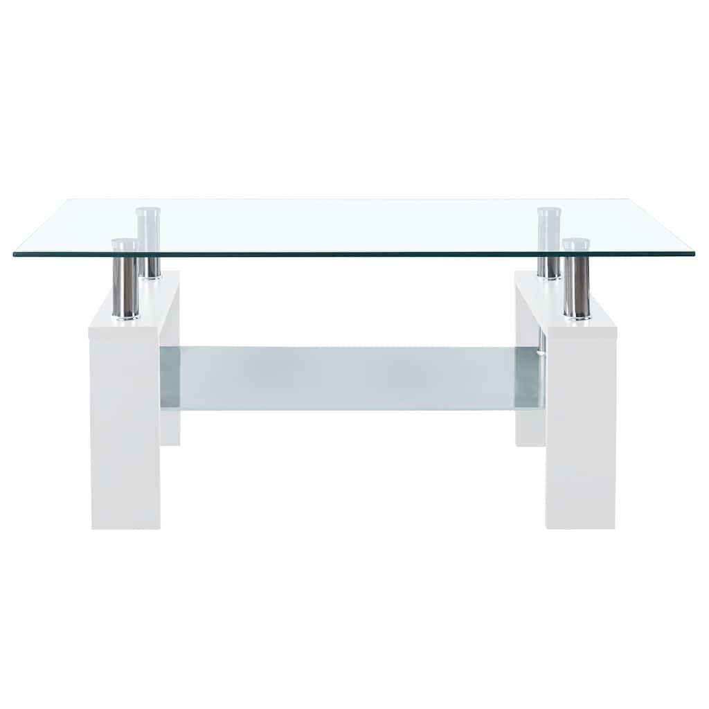sofabord 95x55x40 cm hærdet glas hvid og transparent