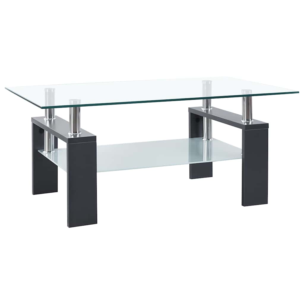 sofabord 95x55x40 cm hærdet glas grå og transparent