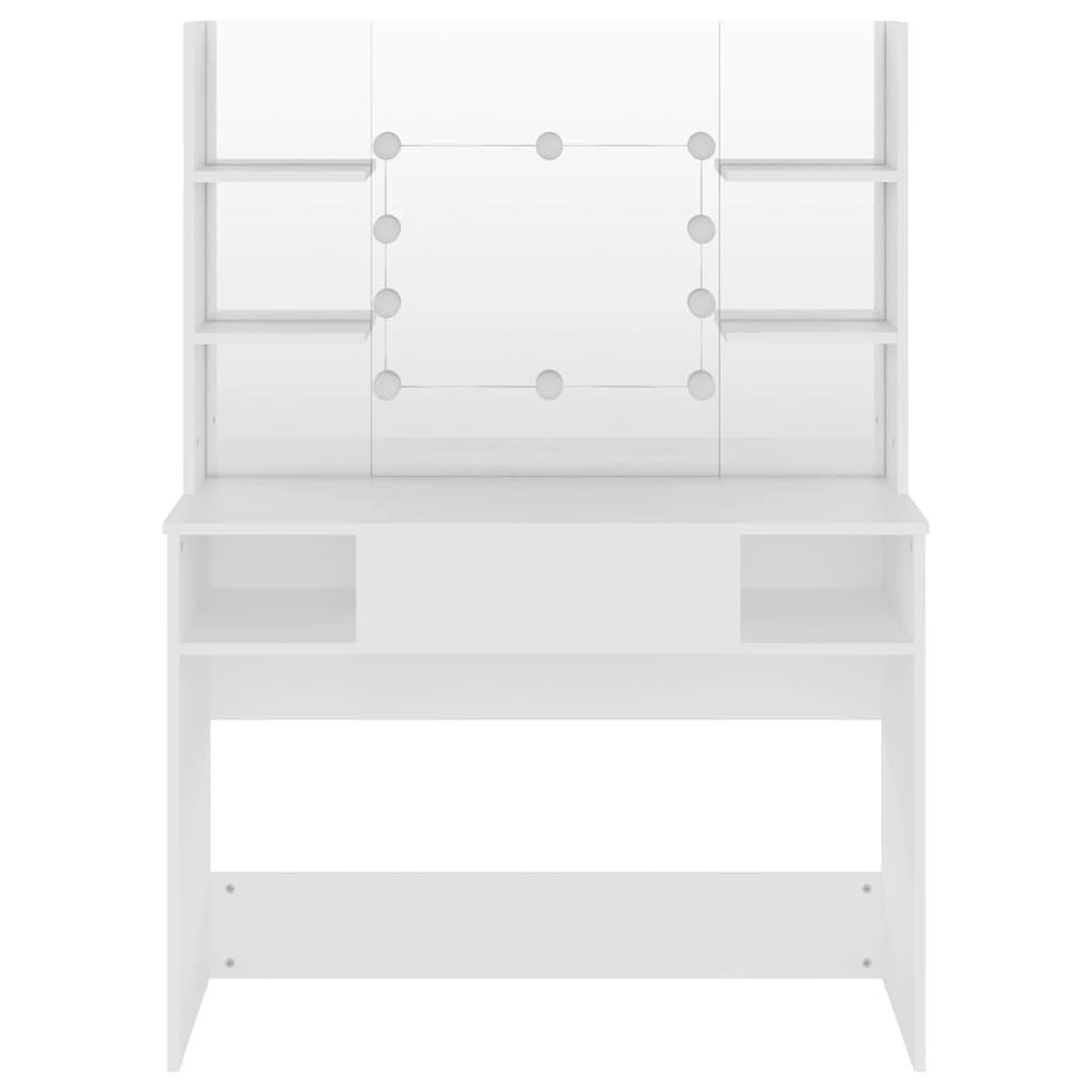 makeupbord med LED-lys 100x40x135 cm MDF hvid