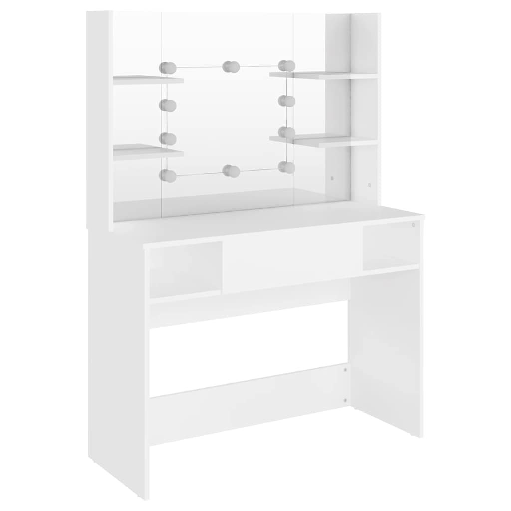 makeupbord med LED-lys 100x40x135 cm MDF hvid
