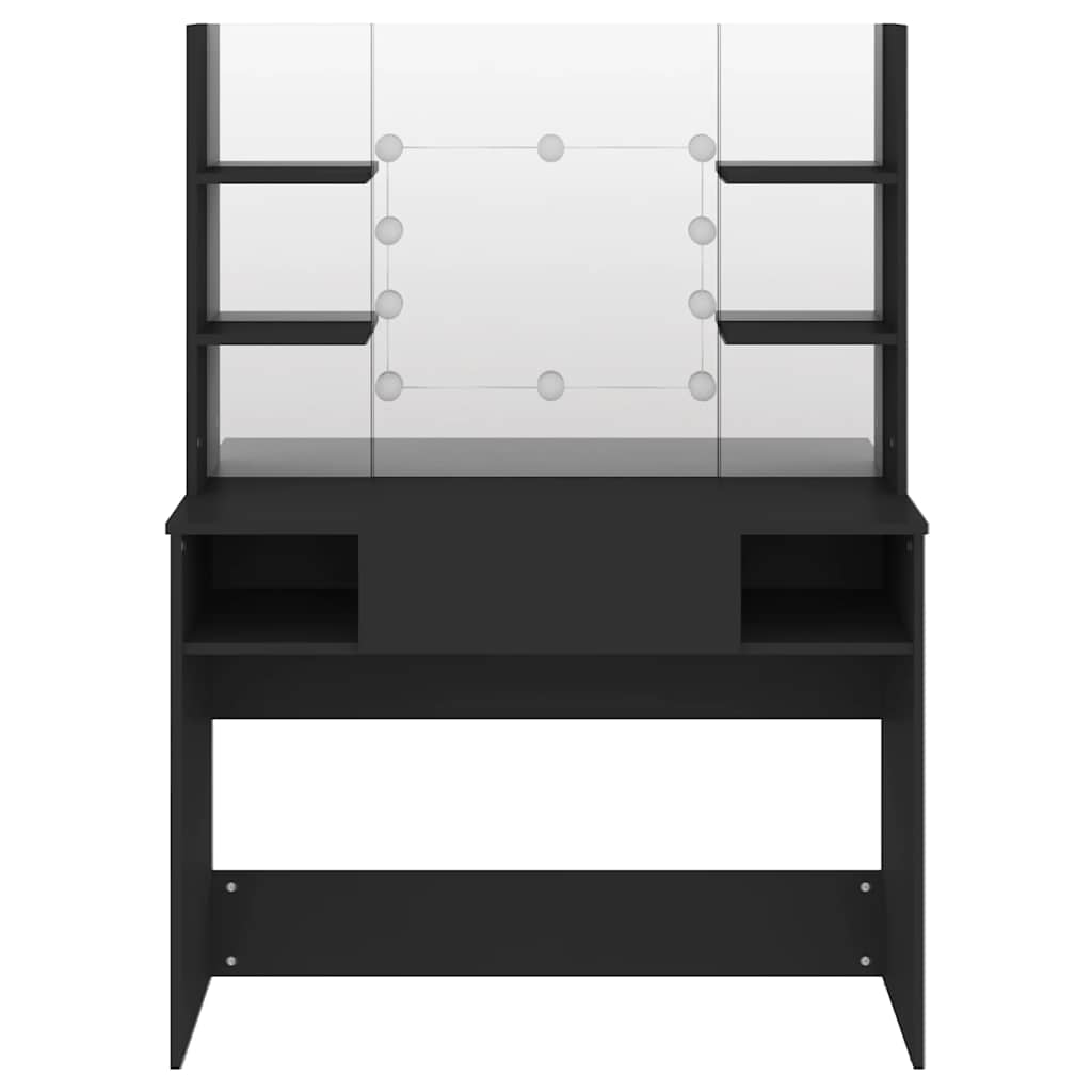 makeupbord med LED-lys 100x40x135 cm MDF sort