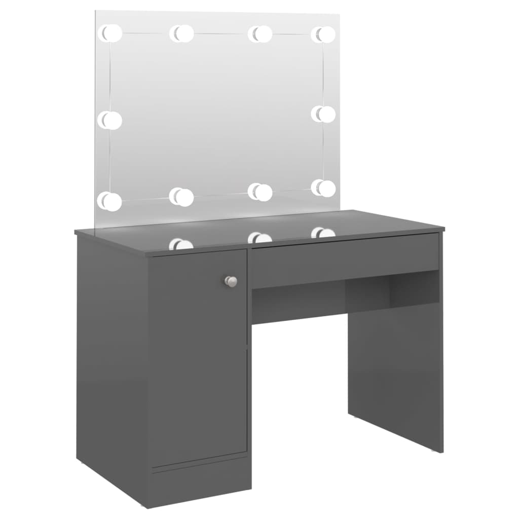 makeupbord med LED-lys 110x55x145 cm MDF blank grå