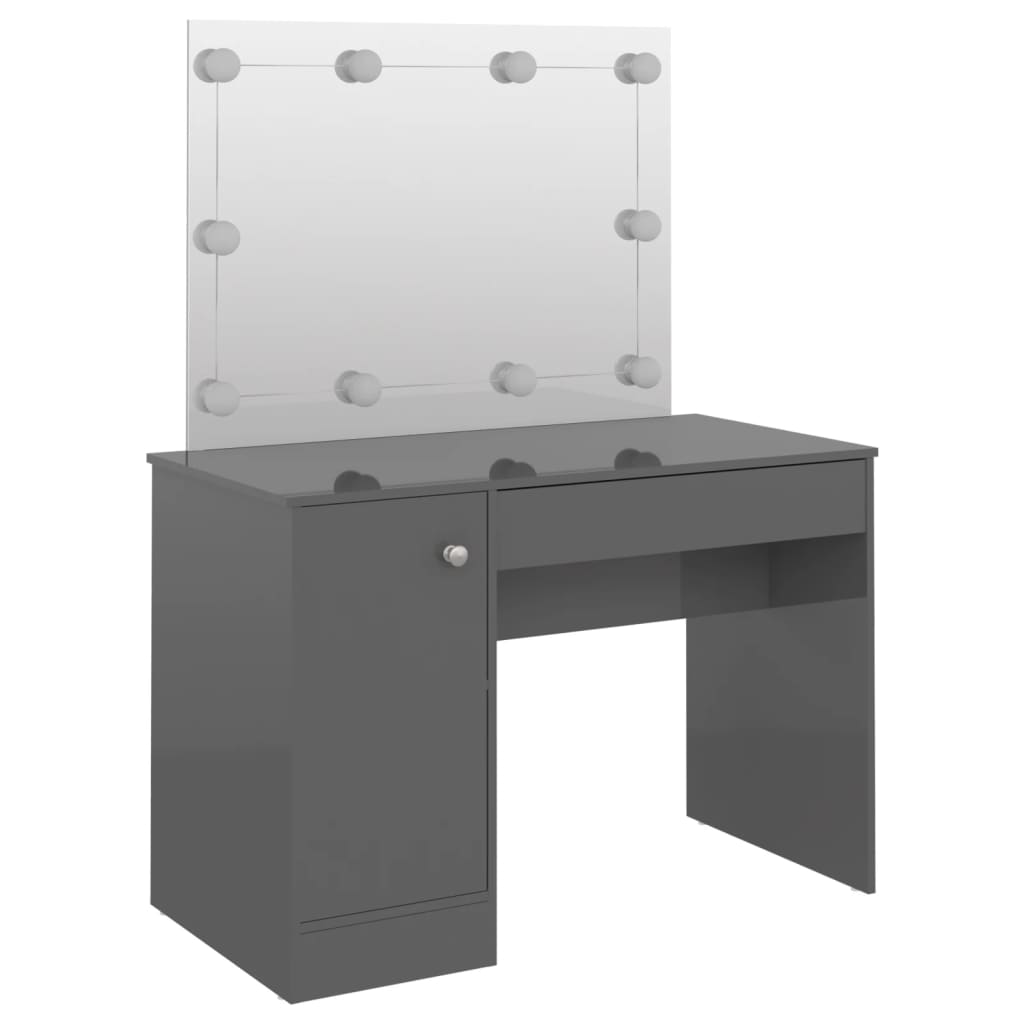makeupbord med LED-lys 110x55x145 cm MDF blank grå