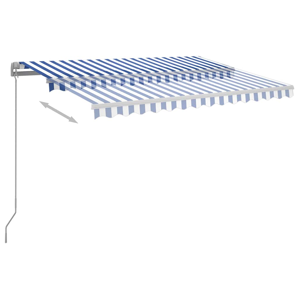 markise med LED-lys 300x250 cm manuel betjening blå og hvid
