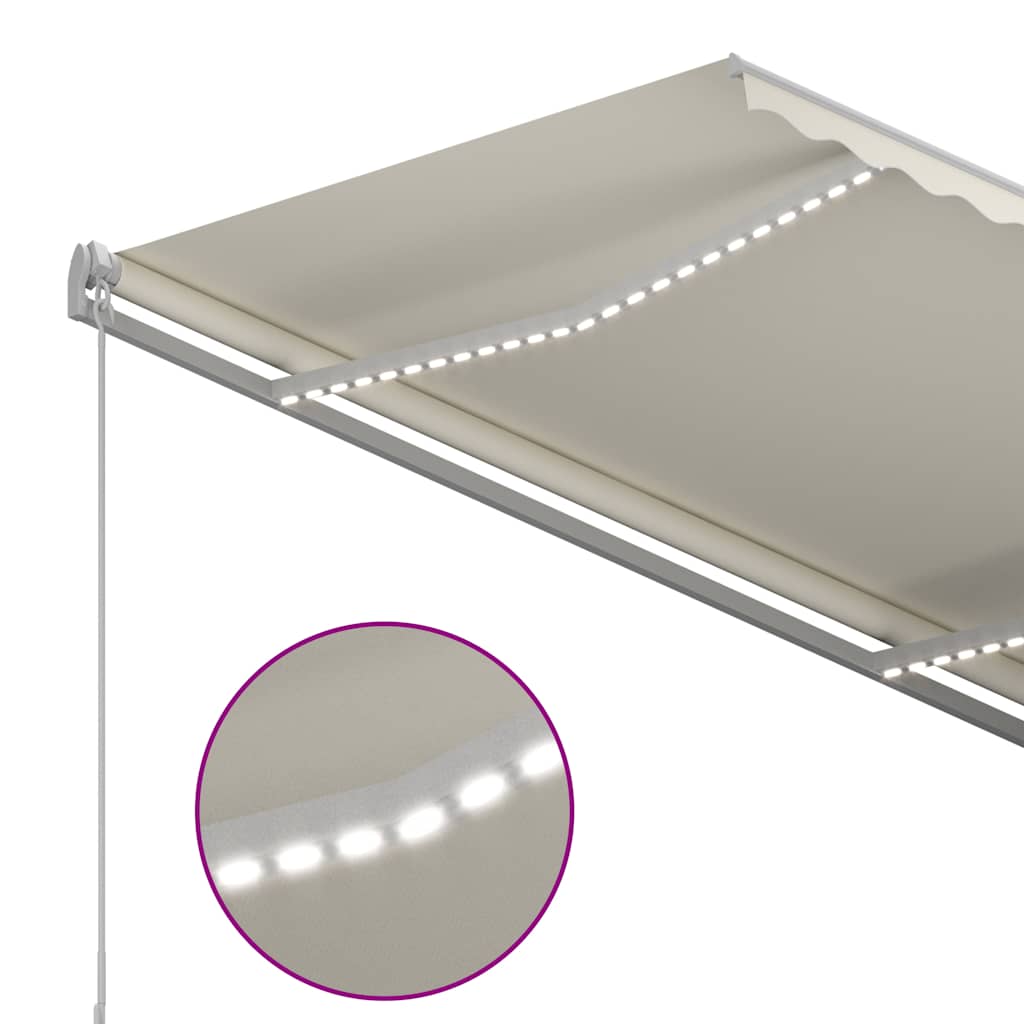 markise m. LED-lys 300x250 cm manuel betjening cremefarvet