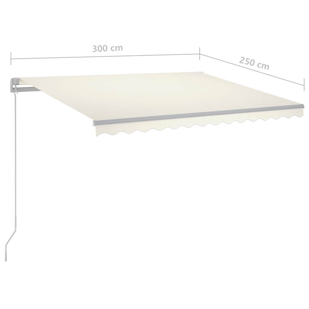 markise m. LED-lys 300x250 cm manuel betjening cremefarvet