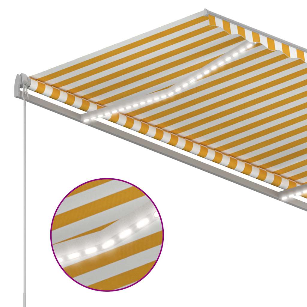 markise m. LED-lys 300x250 cm manuel betjening gul og hvid