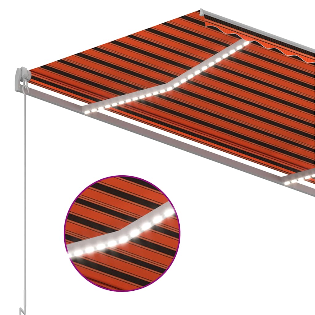 markise m. LED-lys 300x250 cm manuel betjening orange og brun