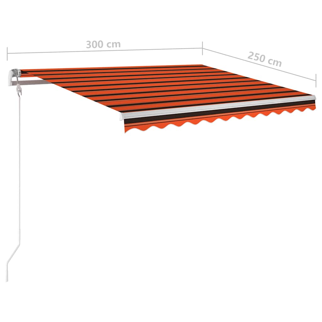 markise m. LED + vindsensor 300x250 cm automatisk orange/brun