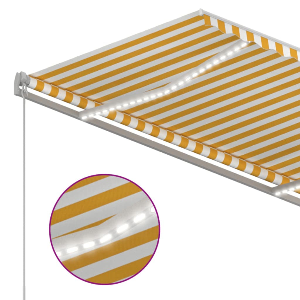 markise m. LED 350x250 cm manuel betjening gul og hvid