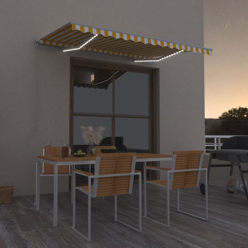 markise m. LED 350x250 cm manuel betjening gul og hvid