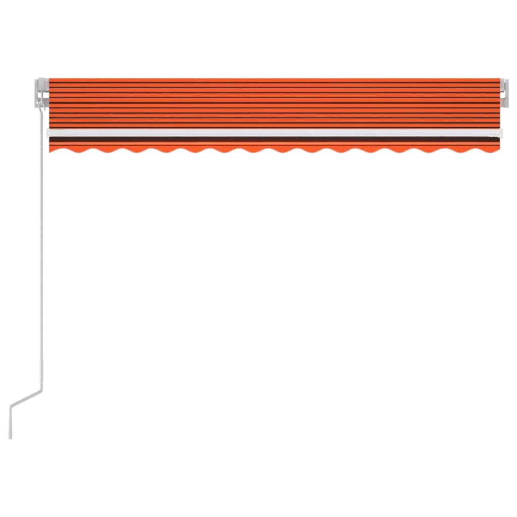 markise m. LED-lys 350x250 cm manuel betjening orange og brun