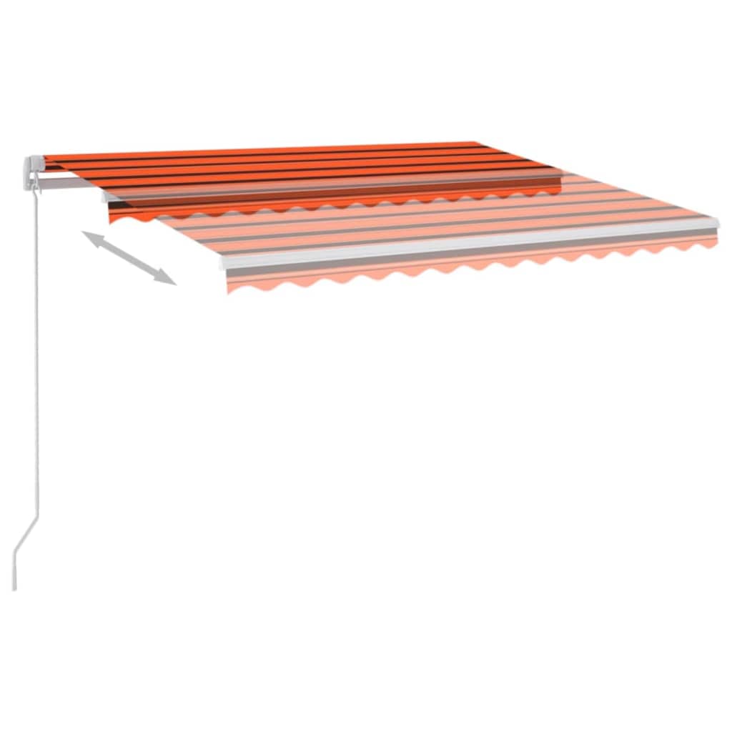 markise m. LED-lys 350x250 cm manuel betjening orange og brun