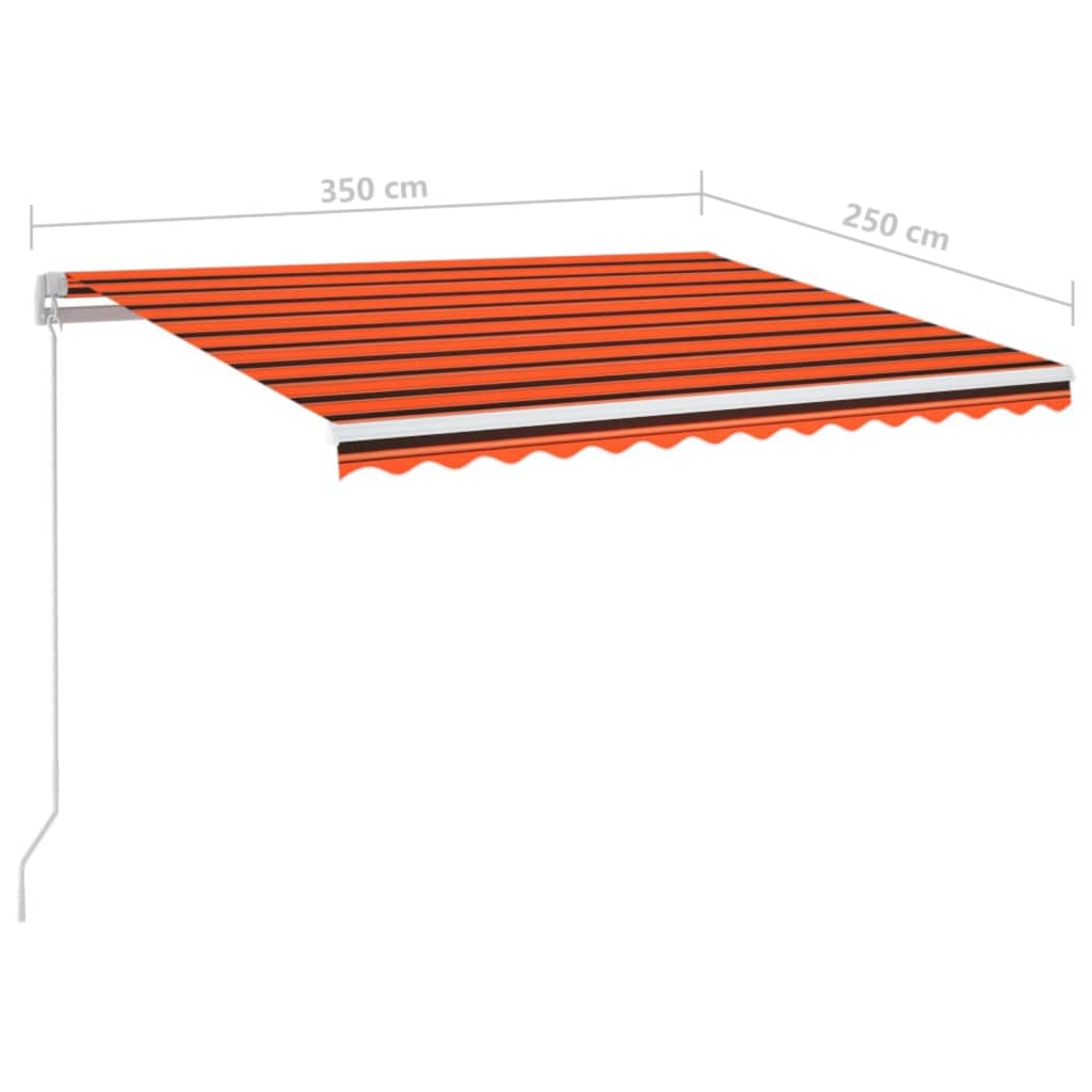 markise m. LED-lys 350x250 cm manuel betjening orange og brun
