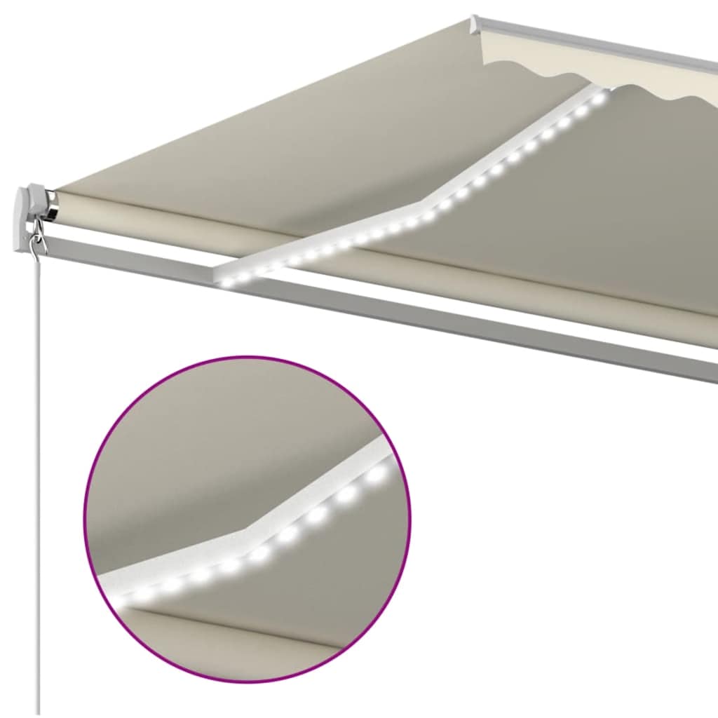 markise m. LED-lys 400x300 cm manuel betjening cremefarvet