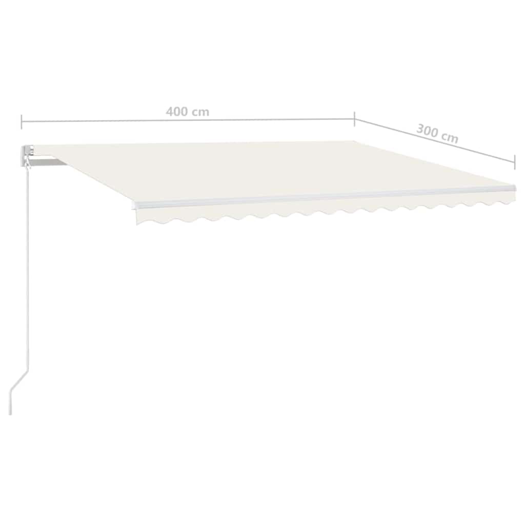 markise m. LED-lys 400x300 cm manuel betjening cremefarvet